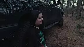 submissive cutie started by eating ass and piss during the roadside picnic. then she endured a rough face fucking session with gagging and choking.