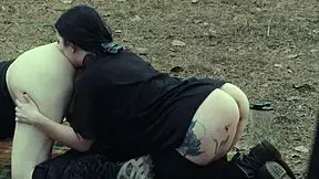 submissive cutie started by eating ass and piss during the roadside picnic. then she endured a rough face fucking session with gagging and choking.