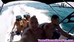 Party teen 18+s blowing dick outdoor with monster cock