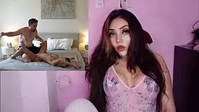 Latina petite teen licks her big tits and pussy, getting fucked to creampie
