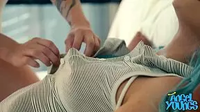 angel young 18+ and bambi blue, let's lick those wet pussies close up now