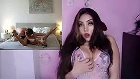 Latina petite teen licks her big tits and pussy, getting fucked to creampie