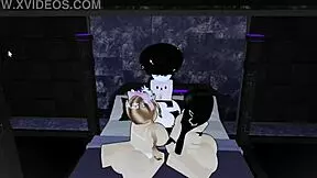 Threesome action with petite shemale femboy getting slammed hard!