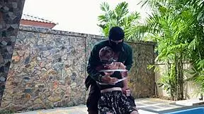 hottie in stockings tied and tickled outdoors