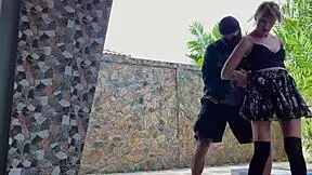 hottie in stockings tied and tickled outdoors