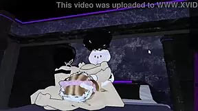 Threesome action with petite shemale femboy getting slammed hard!