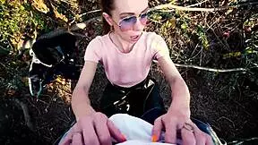 She Pulls Up Panties After Creampie in Park Outdoor Scene