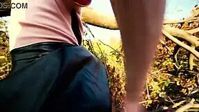 She Pulls Up Panties After Creampie in Park Outdoor Scene