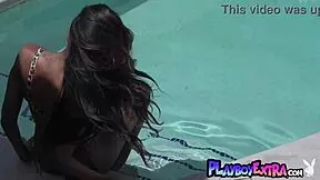 ebony teen amber rose takes off her tiny bikini outdoors to cool down in the heat