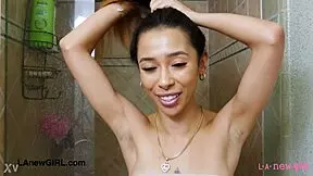 asian teen model enjoys sensual bath in photoshoot