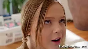 Teen Babe Gives Sloppy Blowjob To Crew! Licks And Chokes On Monster Cock