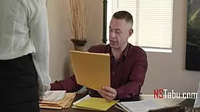 This young cute brunette secretary asked her boss if she could be of service