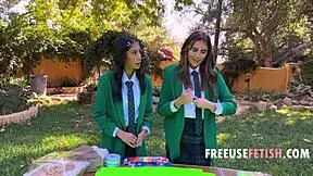 A bookish outdoor freeuse threesome with teen 18+s in uniform - freeusefetish