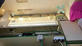 super sexy slim 18+ brunette chick works in pear thongs and braless, showing off her young pussy.