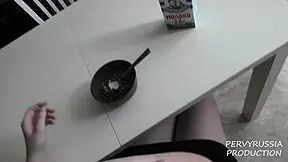 Morning in the kitchen with my 18-year-old stepdaughter enjoying breakfast together before her dad wakes up