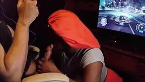 playing nfs and getting a blowjob until she swallows every drop