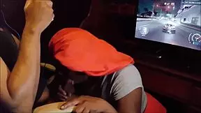 playing nfs and getting a blowjob until she swallows every drop