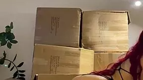 me- red haired teen 18+ beauty girl dances sexy striptease and prepares sex machine with dildo in mouth