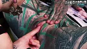 inexperienced tattooed hippie babe getting first anal lesson from kinky alt pornstar, licking and using toys