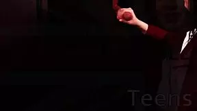 student deepthroats cock at gloryhole, cums in mouth