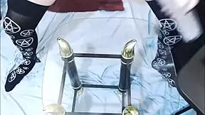 Sexy emo tranny licking her own cum