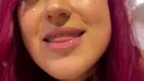 me- red haired teen 18+ beauty girl dances sexy striptease and prepares sex machine with dildo in mouth