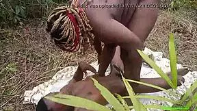 BBW with big tits gets doggystyle in bush, cum close up