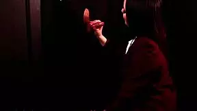 student deepthroats cock at gloryhole, cums in mouth