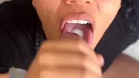 My stepsister's cute brunette friend gives a delicious blowjob.