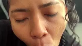 My stepsister's cute brunette friend gives a delicious blowjob.