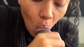 My stepsister's cute brunette friend gives a delicious blowjob.