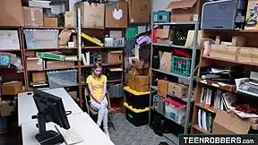 Teen shoplifter enjoys pussy eaten by burglar