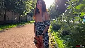 Woman flashes in public with pantyhose.