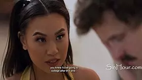 Petite Asian teen begs for sex in cinema before passing away.