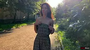 Woman flashes in public with pantyhose.