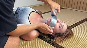 Horny girlfriend demands to be tied up for intense deepthroat and cum session!