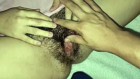 I'm watching TV with my cute emo stepsister, and she shows me her wet, hairy pussy up close.