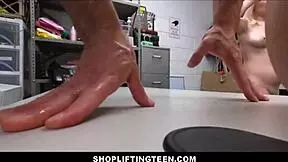 Hot petite blonde teen caught shoplifting agrees to sex with security officer.