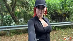 Encountered a Redhead Stranger During Morning Run, Fucked Her Wet Pussy in Doggystyle and Missionary with Deepthroat and Creampie in Leggings