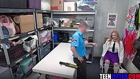 That geeky teen got caught shoplifting and ended up getting fucked hard by the police officer.