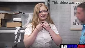That geeky teen got caught shoplifting and ended up getting fucked hard by the police officer.