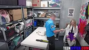 That geeky teen got caught shoplifting and ended up getting fucked hard by the police officer.
