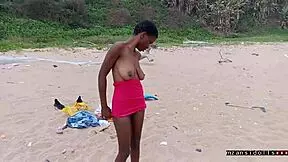 Young black couple enjoys tight pussy sex on beach vacation