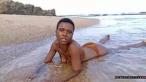 Young black couple enjoys tight pussy sex on beach vacation