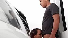 stepsister in lingerie gives taboo blowjob before house entry