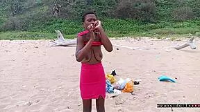 Young black couple enjoys tight pussy sex on beach vacation