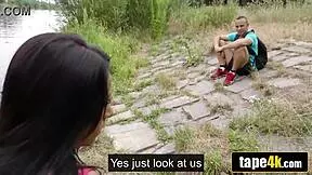 hot brunette girlfriend turns slut for cash while boyfriend watches pov blowjob