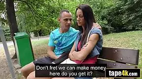 hot brunette girlfriend turns slut for cash while boyfriend watches pov blowjob