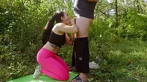 Bts peeping pervert caught by dominant yoga girl and fucked right in the woods 😏