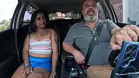 maya souza decides to make her first film in ted's car, spreading her juicy pussy in lingerie for bareback assfucking and creampie